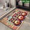 2D Flat Welcome Owls Wood Grain Background Flannel Door Mat Non Slip Cute Animal Rug For Entryway Kids Room Floor