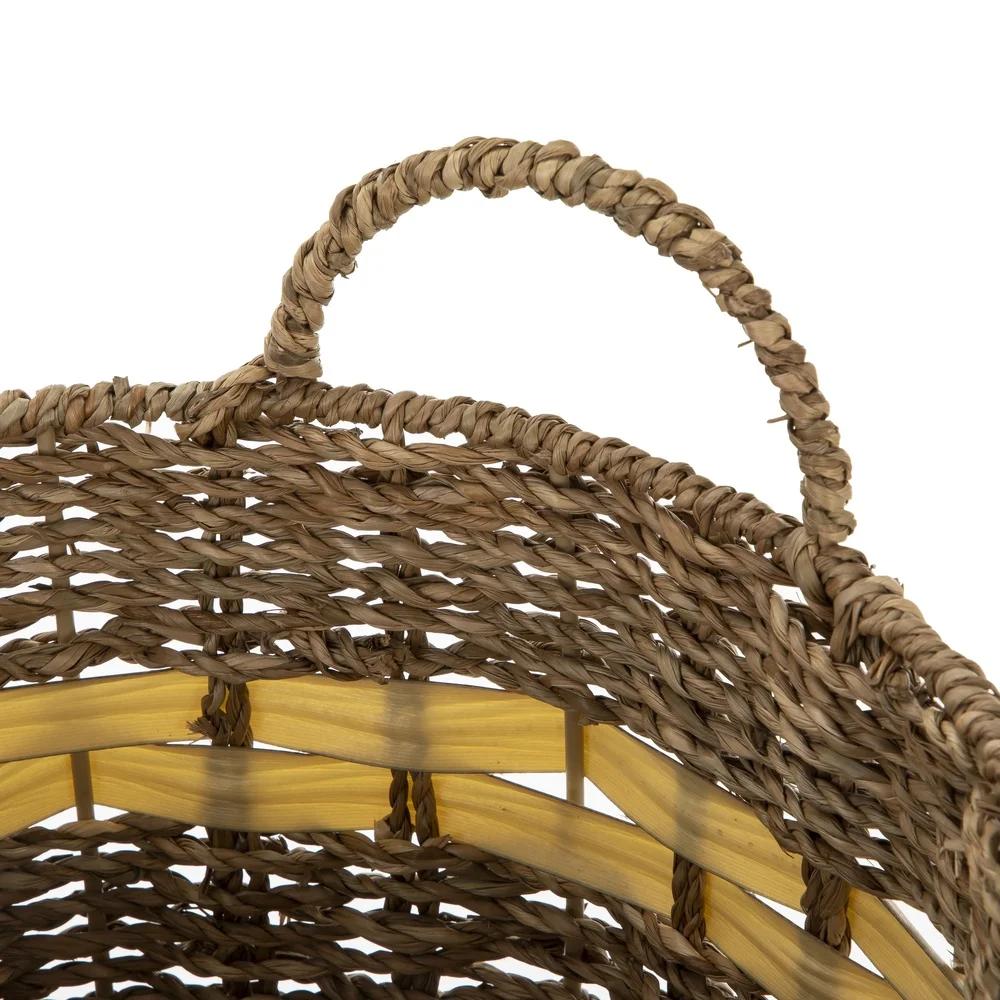 Handwoven Seagrass Storage Basket Large Round Decorative Basket Nestable Household Organizer Toys Toiletries Accessories