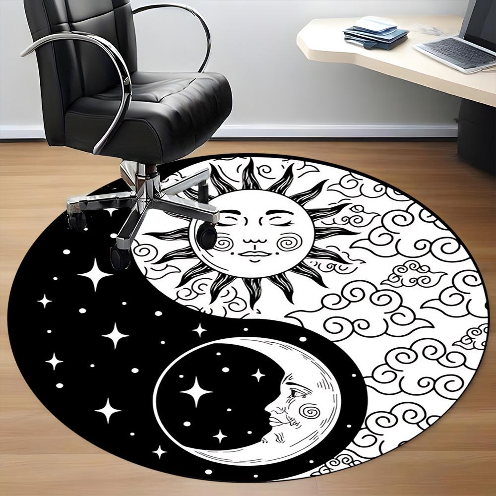 1pc Sun Moon Yin Yang Chair Carpet for Office Non-Slip, Machine Washable Rug for Office - Holiday DecorMachine Made yy251029011