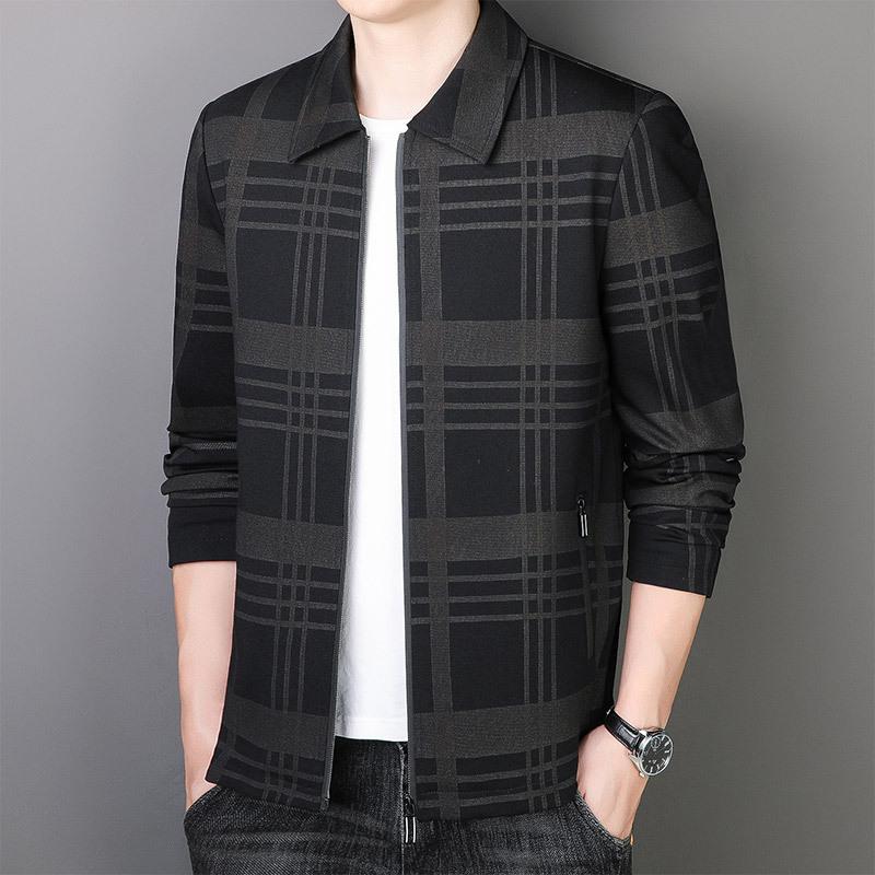 Spring and Autumn New Middle-aged and Elderly Jacket Men's Casual Breathable Dad's Clothing Striped Slim Lapel Jacket Men's Clothing