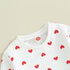 Baby Girls 2-piece Outfit, Heart Print Long Sleeve Crew Neck Sweatshirt with Elastic Waist Sweatpants Fall Clothes