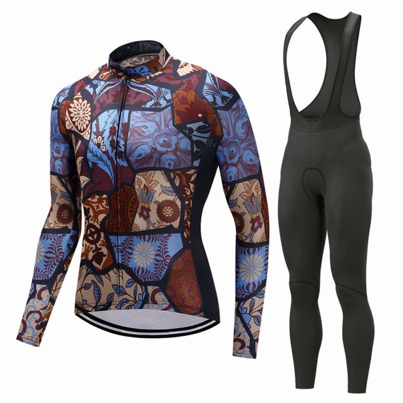 Mens Long Sleeve Cycling Jersey Set Breathable Quick Dry Bike Riding Sportswear