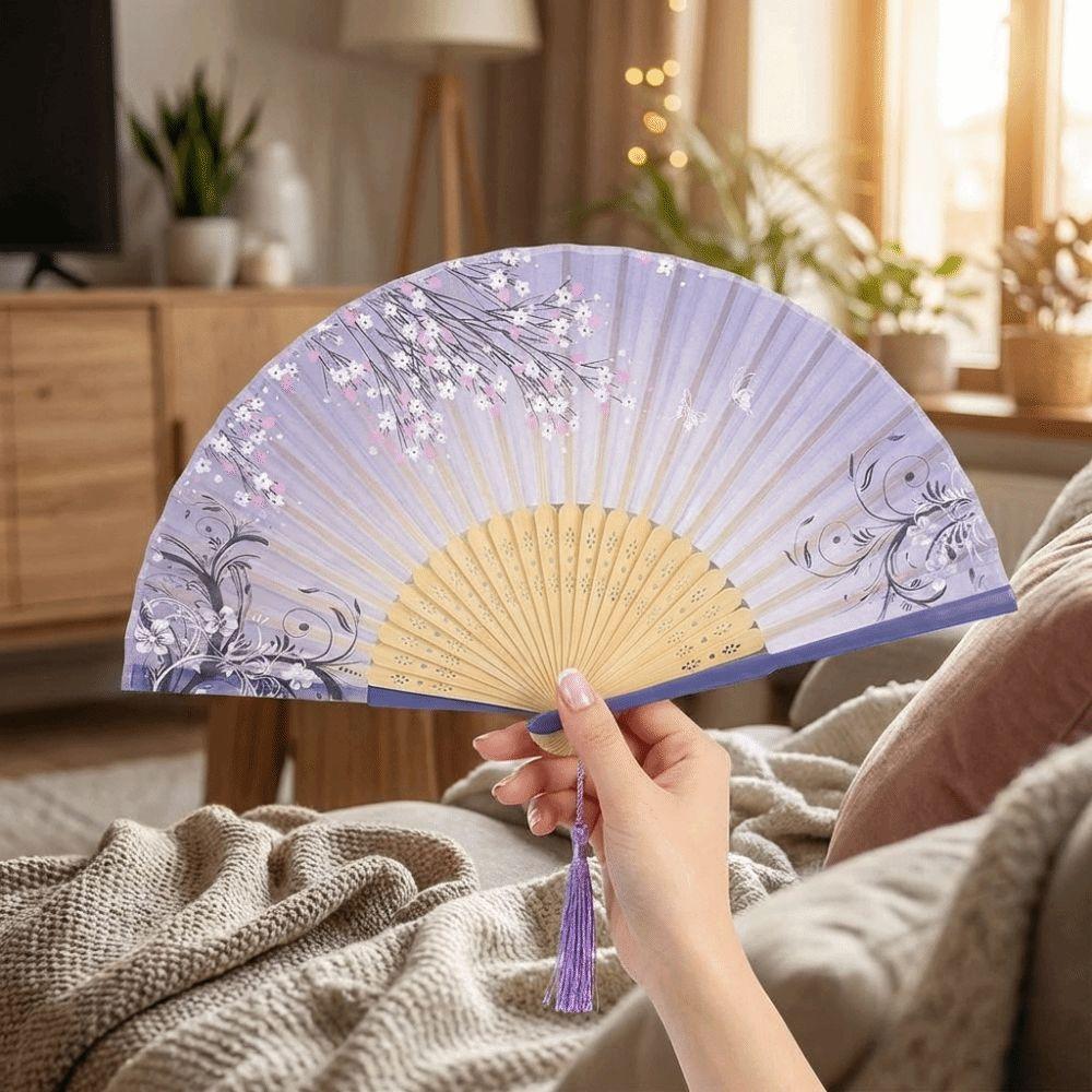 Durchscheinender Seiden-Bambus-Fächer Handfächer Tanzfächer Tragbarer Chinesischer Handfächer Kulturelle Veranstaltungen