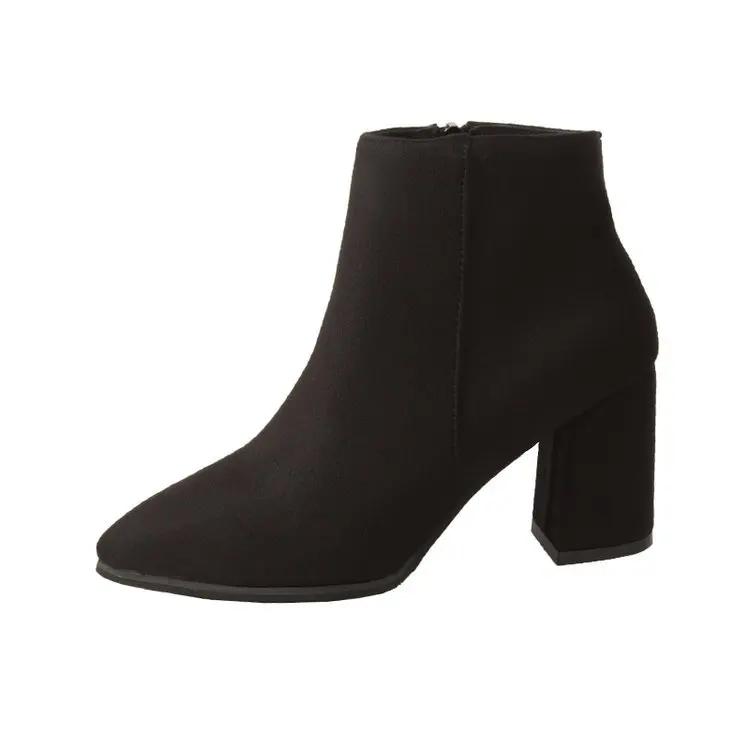 Suede short boots for women 2025 autumn and winter new item pointed toe thick heel women's high-heeled fashion boots