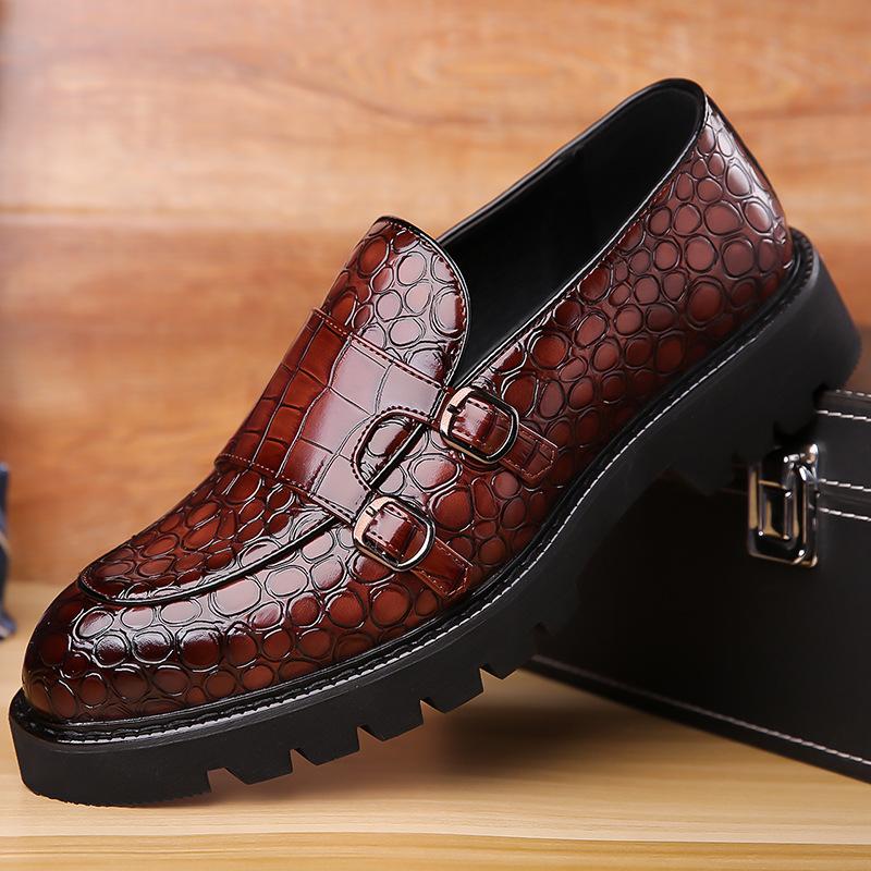 2025 New Spring Autumn Big Size Leather Shoes for Men Belt Designer Stone Pattern Platform Brogue Dress Shoes Men