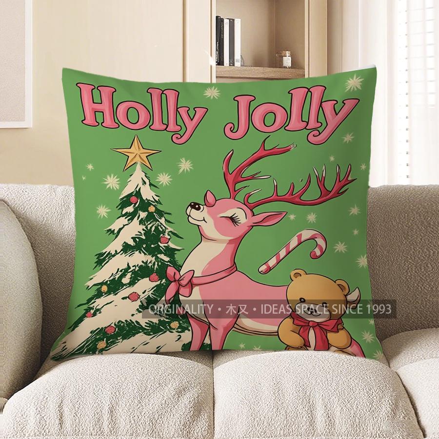 Home Decor Santa And Christmas Tree Merry Christmas Pillow Pattern Cushion Cover Suitable For Sofa Bedroom Car Pillow Cover
