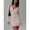 Princess Figure American Sexy Sexy White V-Collar Lace Long Sleeves Silm Hip Bag Holiday Dress
