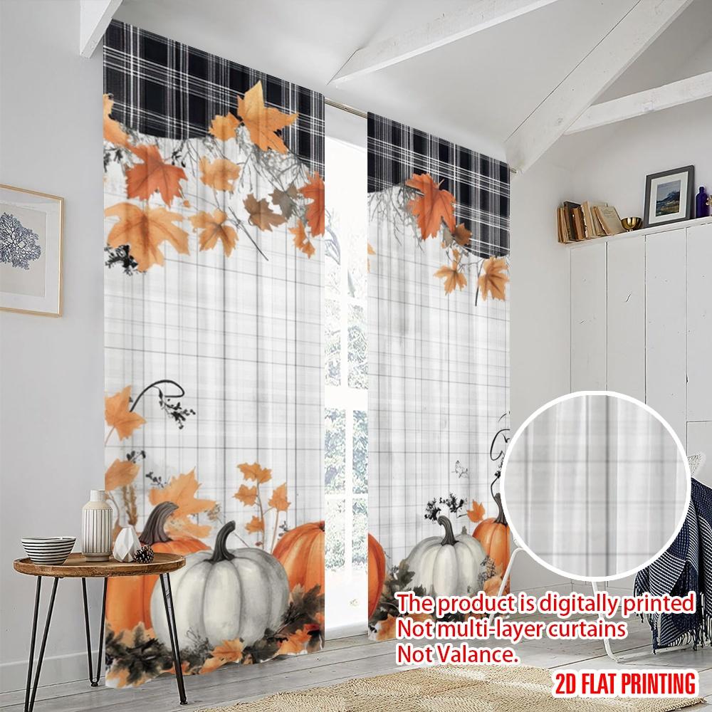 2pcs,2D Plane Printing Curtain Popular AutumnPumpkinsFest Polyester Fabric (without Rod) Decorations Outdoor Use for Various