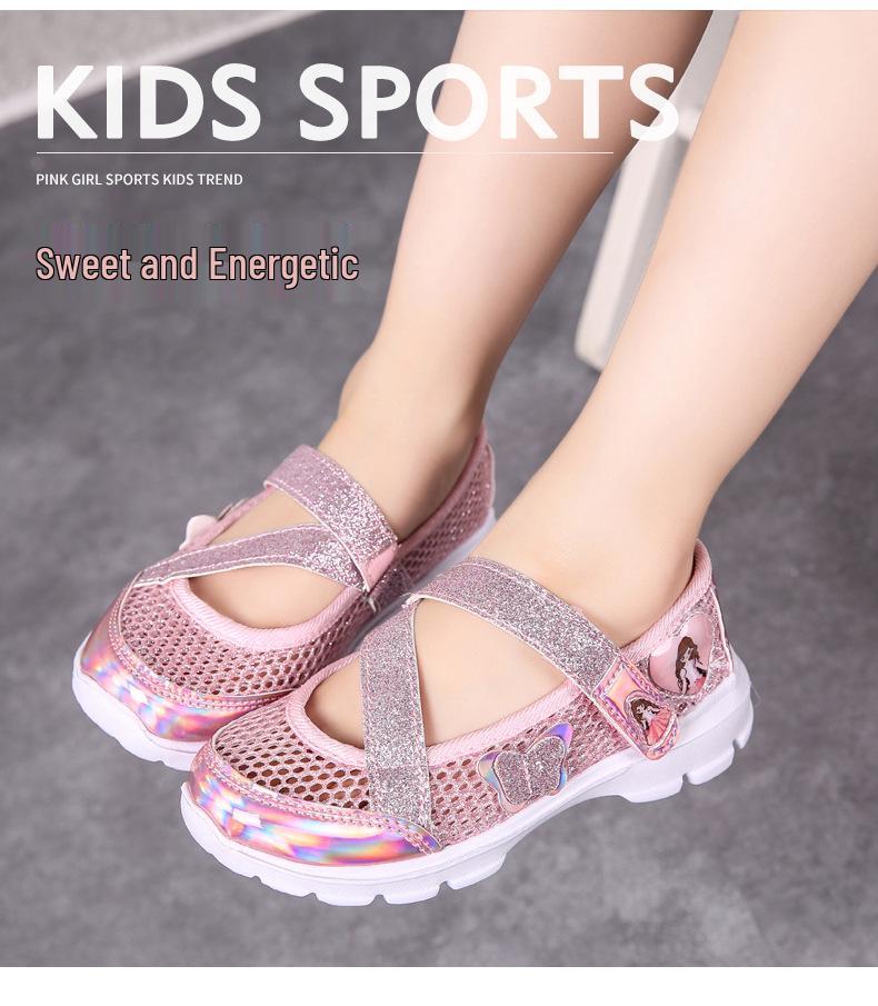 Mesh Girls' Summer Sneakers - Hollow, Breathable, Trendy Princess Shoes for Little Girls