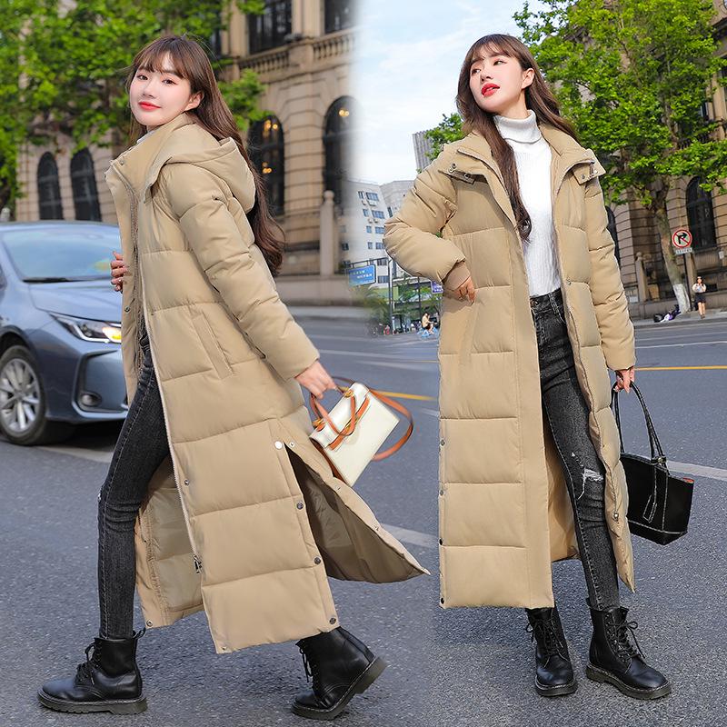 Women's 2024 Winter Korean-Style Hooded Knee-Length Slim Cotton Coat