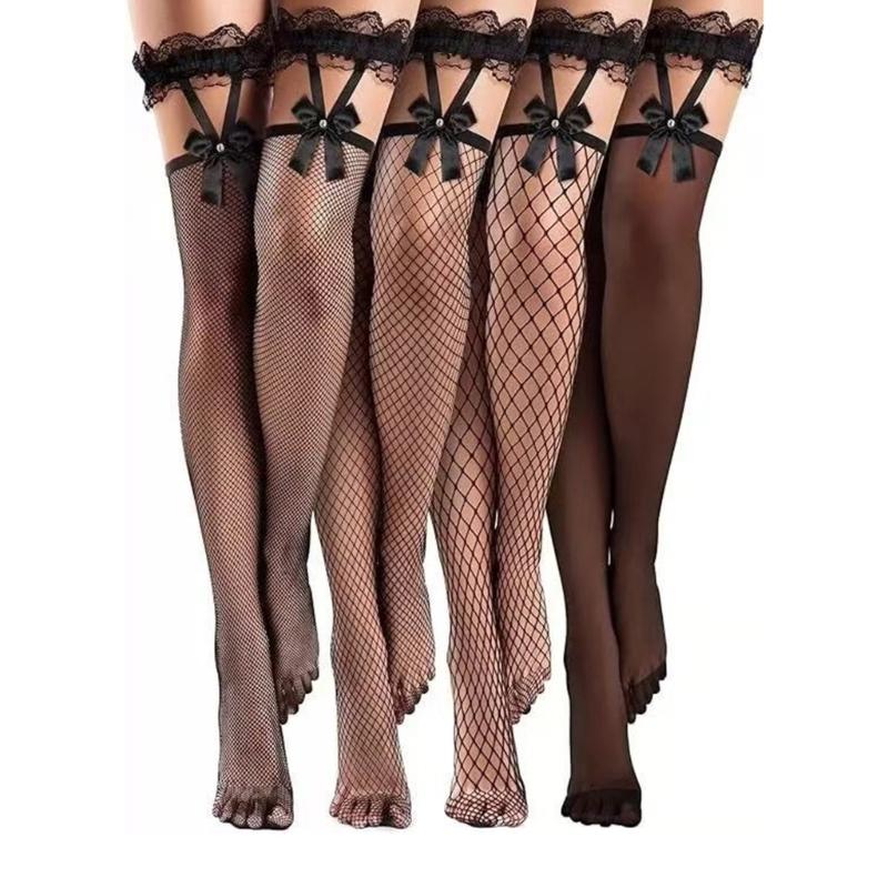 Lace Top Fishnet Stockings Sweet Bows Suspenders Thigh High Stockings for Women Girls