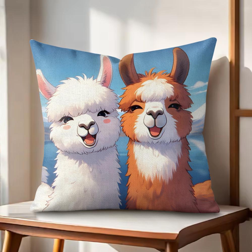 Classic Alpaca Cushion Cover Natural Linen Organic Fabric DoubleSided Printing Couch Pillow Covers Home Decor