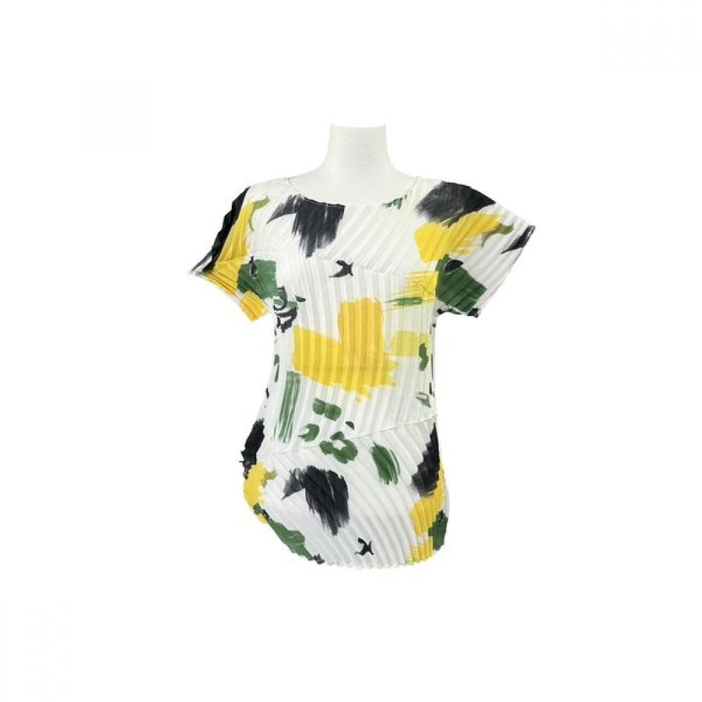 Wavy Pleat Double Fold Print Tee Lqsts030