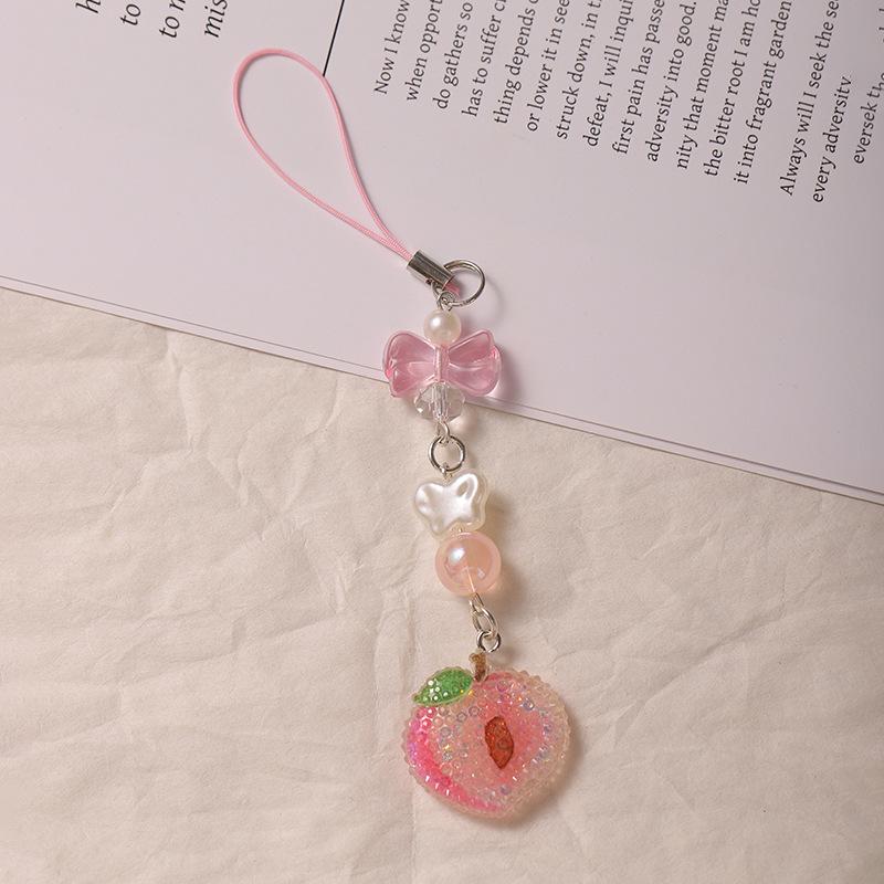 Милый Девушка Алмаз Блестящий Фрукт Бусины Телефон Шарм Шнурок