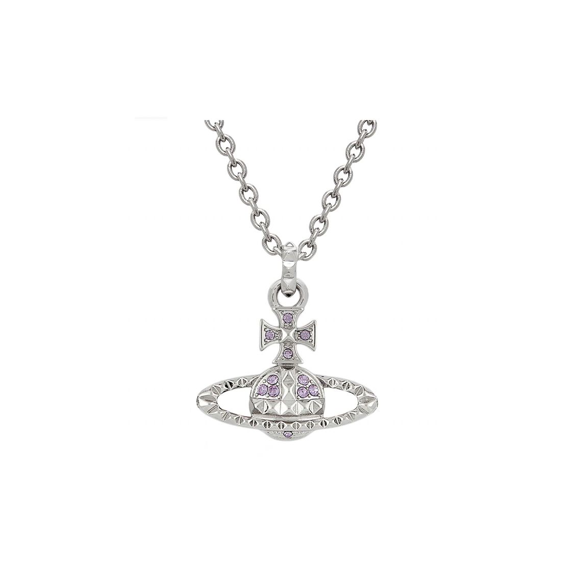 Vivienne Westwood Mayfair Classic Saturn Relief Pendant Necklace Women necklace Silver Lavender 63020052W287 Box
