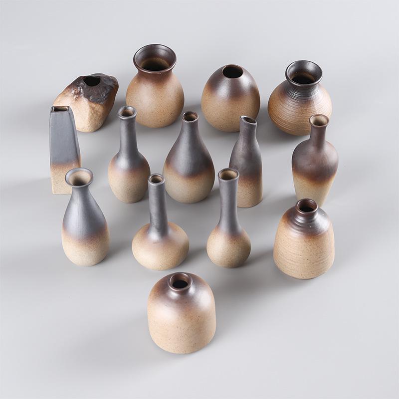 Zen Retro Ceramic Vase: Simple Antique Pottery for Dried Flowers, Small Table Ornament, or Hydroponic Plant Container for Living Room.