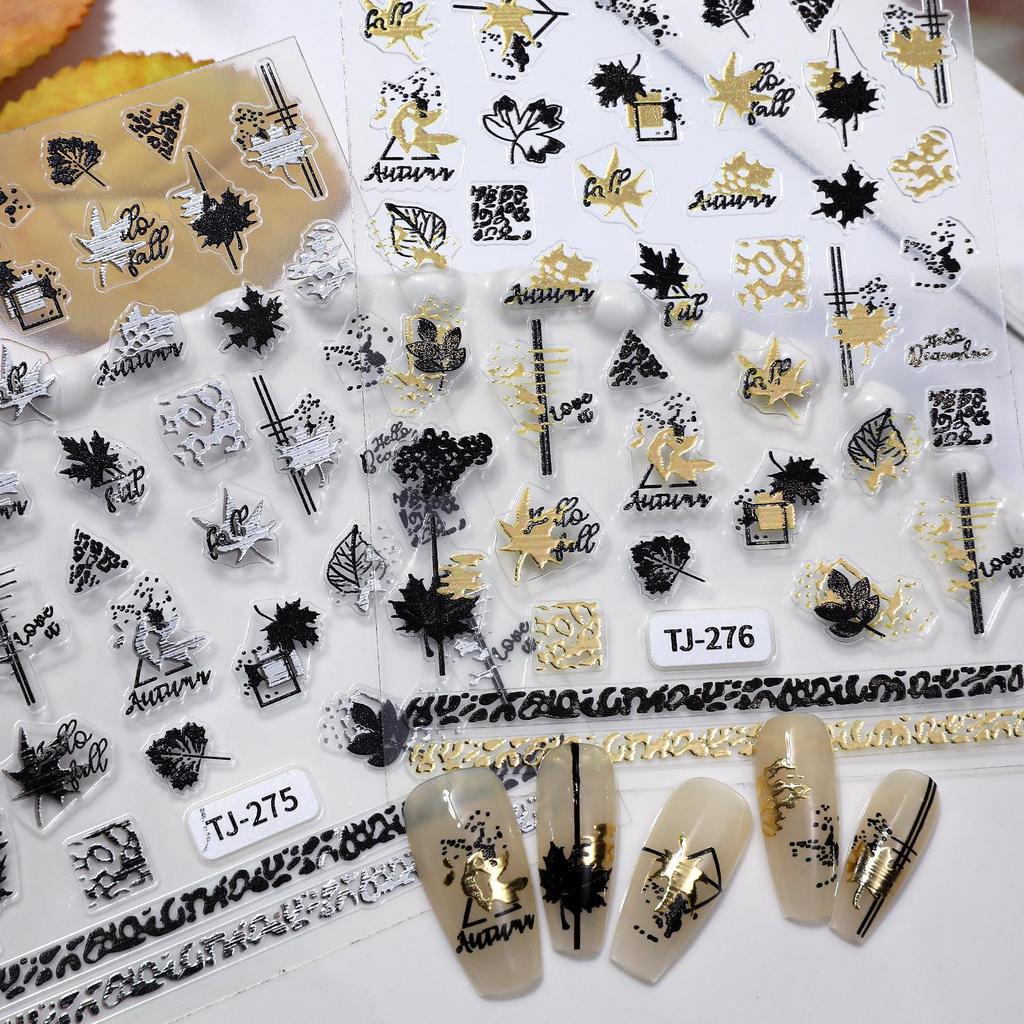 Gold & Silver Maple Leaf Nail Stickers - Light Luxury Thanksgiving Nail Art