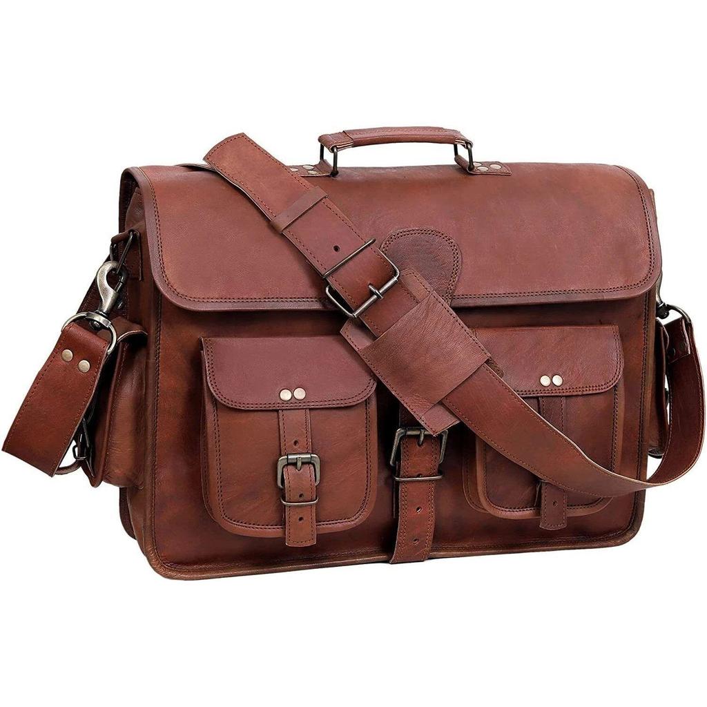 Vintage Leather Messenger Carry Shoulder Laptop Briefcase Bag Men's Genuine
