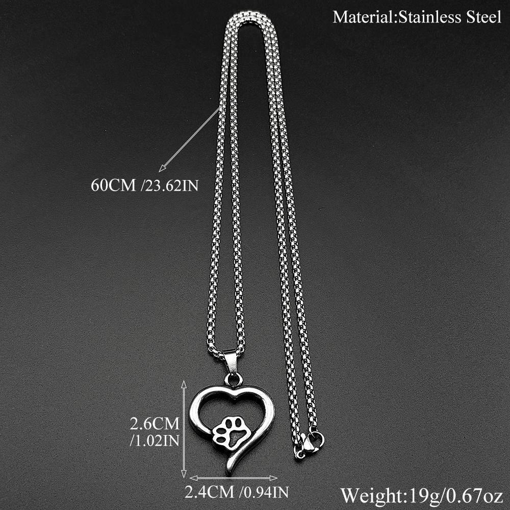 Dog Cat Mom Gift Paw Heart Chain For Women Men Stainless Steel Hiphop Aniaml Pet Lover Hiphop Necklace Jewelry Daily Wear