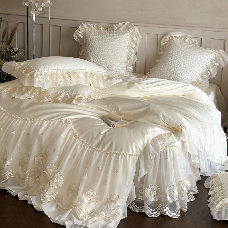 

4 предмета Премиальный комплект постельного белья в стиле французской принцессы 100% хлопок Большой пододеяльник Королевский размер Наволочка Простыня Лето bed cover&200x230 4pcs абрикосовый