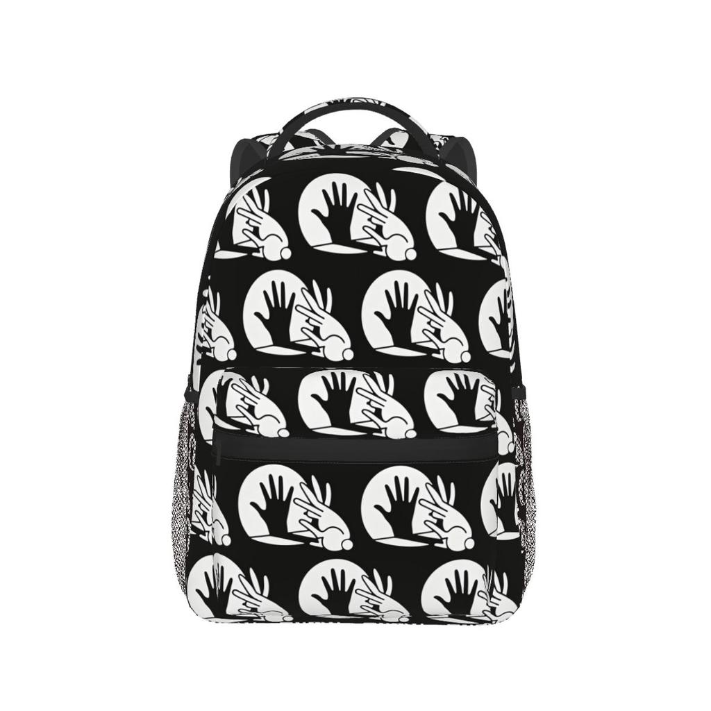 Shadow Puppet Rabbit Bunny Design Print Backpacks Boys Girls Bookbag Students School Bags Cartoon Laptop Rucksack Shoulder Bag