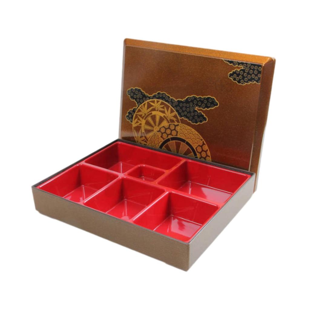 Classic Japanese Bento Box with Separate Compartments, Meal Tray Lid, Made In