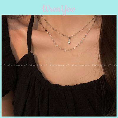 Trendy Double-layered Titanium Steel Necklace For Women Geometric Design Perfect For Casual And Fashionable Looks