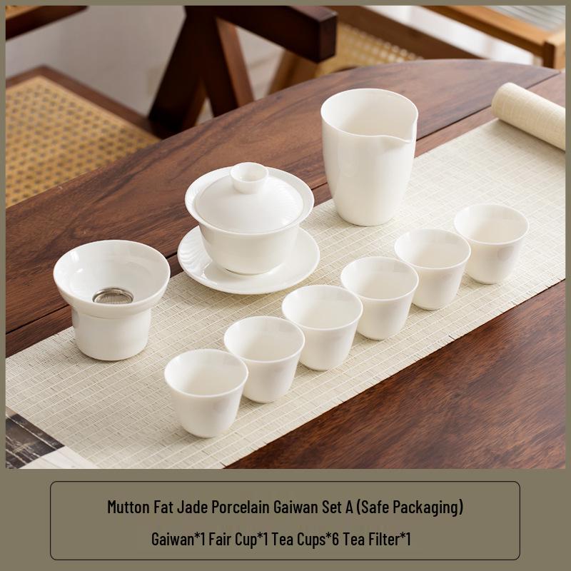 Lux Mutton Fat White Porcelain Kung Fu Tea Set: Gaiwan & Teacup with Portable Gift Box