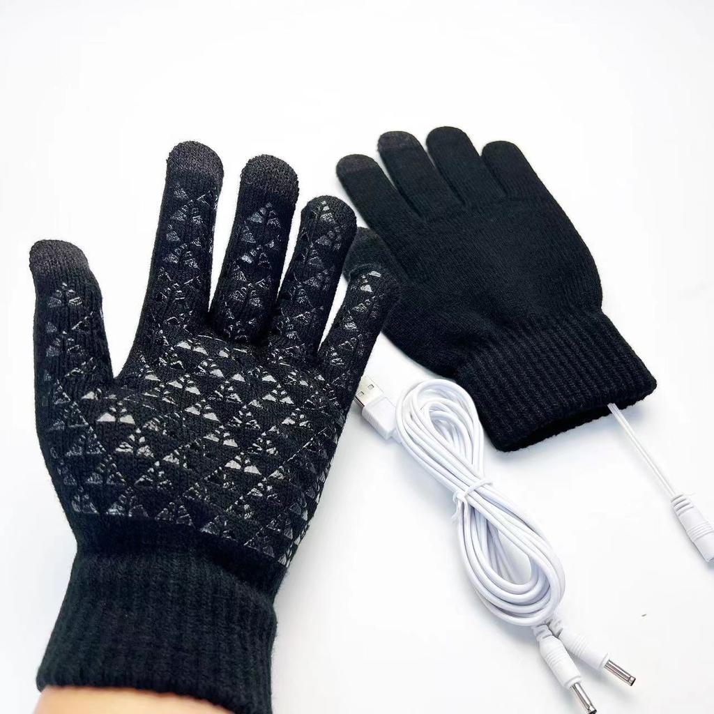 USB Electric Heating Knitted Warm Gloves Double-sided Heated Palm Glue Points Anti-slip Touch Screen Men and Women Outdoor Sports Riding