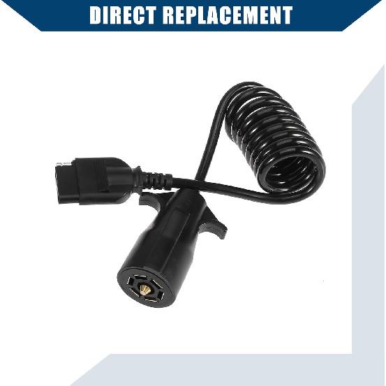 5ft 7 Way Round to 5 Way Pin Flat Trailer Wire Coiled Wiring Connector Adapter Plug/Rear for Truck RV Trailer Full Length 5 Foot (60 Inches) /