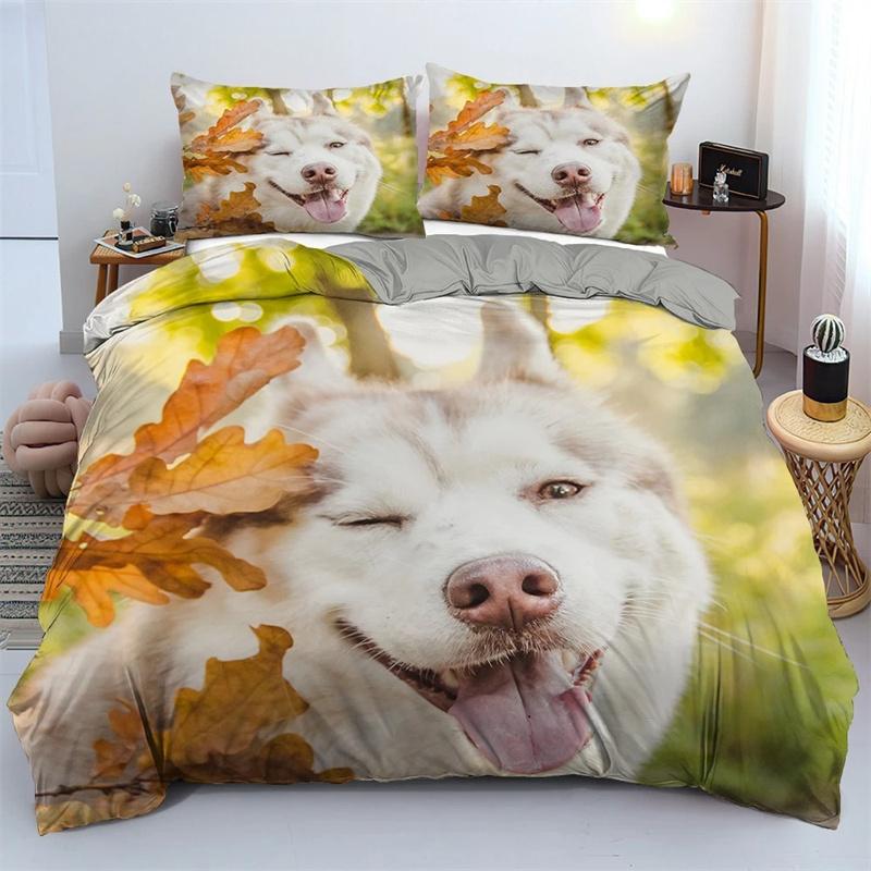 3D Dog King Queen Poszewka na kołdrę Zabawny szczeniak Pościel dla dzieci nastolatków dorosłych Piękne zwierzę domowe Czarny 2/3 szt. Poliester Poszewka na kołdrę