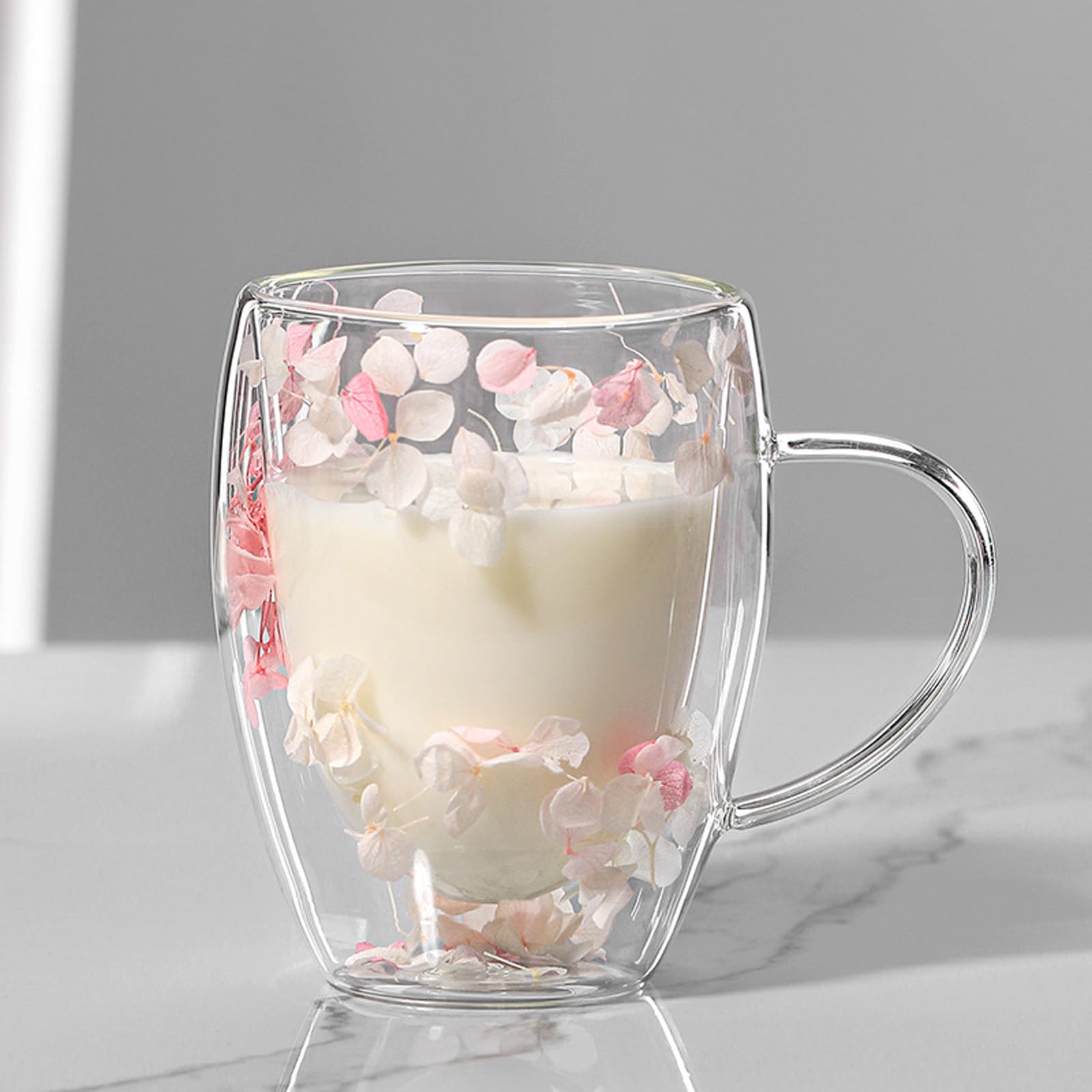 QuiExact 350ml Glass Dried Flower Vacuum Coffee Milk Cup with Easy to Perfect for and as a Gift Heat-Resistant Cup, Double-Walled, Design, Glass, Cup,