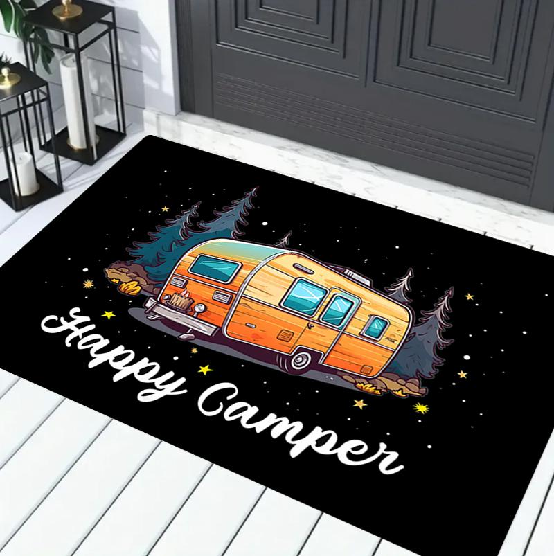 Contemporary Happy Camper Welcome Mat Elegant Camping RV Theme Door Mat Luxury Outdoor Floor Rug Entryway Decoration