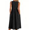 Ladies' Casual Pullover V-neck Sleeveless Cotton And Linen Loose Dress
