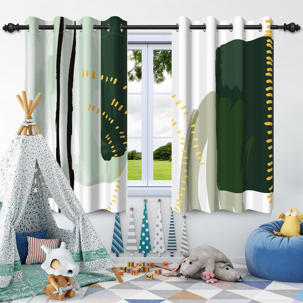 2Pcs Bohemian Style Curtains Plants Leaf Geometric Pattern Blackout Curtains Boho Window Curtain for Bedroom Apartment Decor