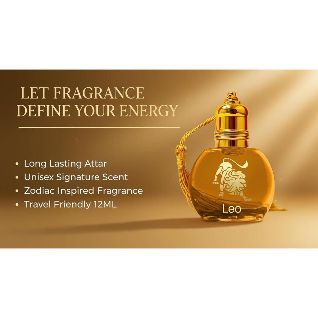 Leo Zodiac Attar Perfume Long Lasting Unisex Fragrance Oil |  Fire Sign Astrology Inspired Luxury Attar |  12ML