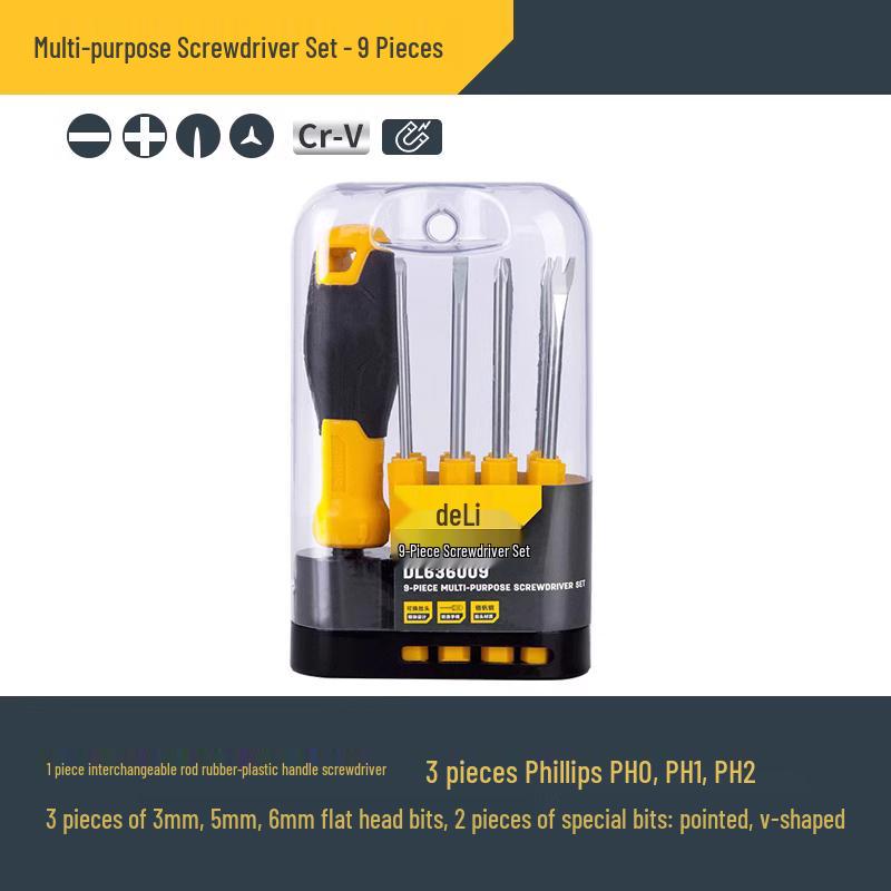 Deli Tools Chrome Vanadium Screwdriver Set: Phillips, Flathead, Torx