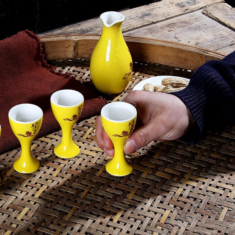 6Pcs/set Ceramics Chinese Style Sake Pot Cups Set 2 Pots 4 Cups Home Restaurant Party Drinking Barware Set Friend Gift Box New