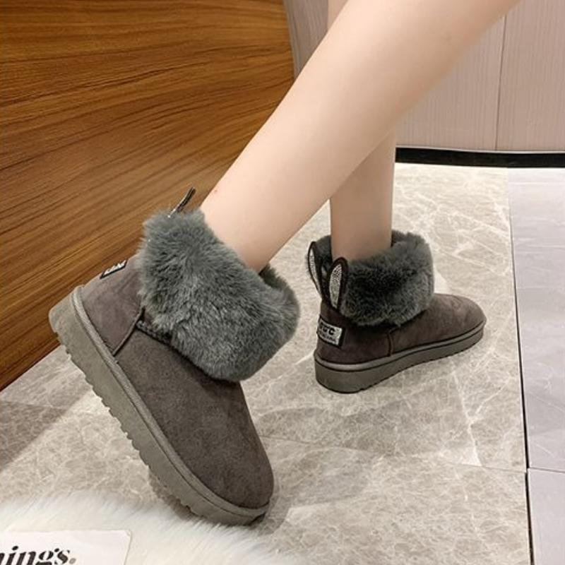 Round Toe Flat Rhinestone Women's Snow Boots Comfortable and Elegant Plush Warm Booties Trend 2025 Designer Luxury Ladies Shoes