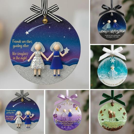 Sea Glass Friendship Ornament Round Handmade Sea Glass Christmas Tree Ornament with Heartwarming Message Friendship Gifts for Best Friends