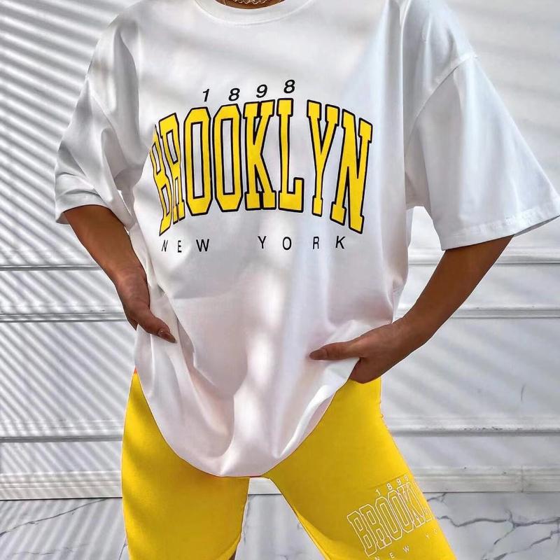 Europe and the United States Can Wear a Casual Suit WOMEN'S Pajamas Loose T-shirt Tight Shorts Slim Shorts Top