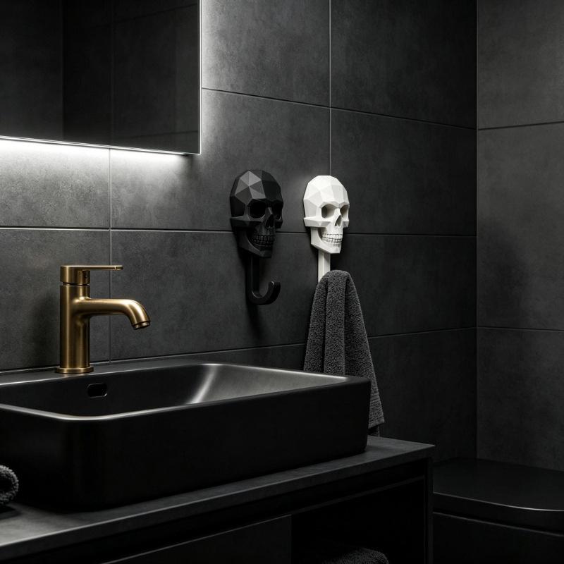 3Pcs Multi-Purpose Hanger Geometric Skull Robe Towel Hook Set Creative Gothic Wall Mount Hooks For Bathroom Bedroom Entryway