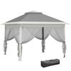 Folding Pop-up Tent, 3.3 X 3.3 M, Adjustable Height, Double Roof, Mosquito Nets, Carry Bag, Grey