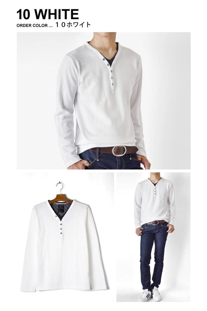 ARONA Heather Border Layered Style Waffle 36 Size L Y-Henley Sweatshirt/YC Khaki,