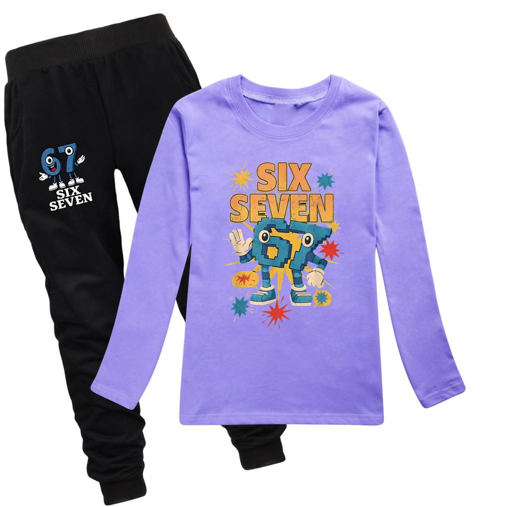 5262 Kinder Jungen Mädchen Steal a Brainrot 67 Aufdruck T-Shirt Hose Kleidung Set