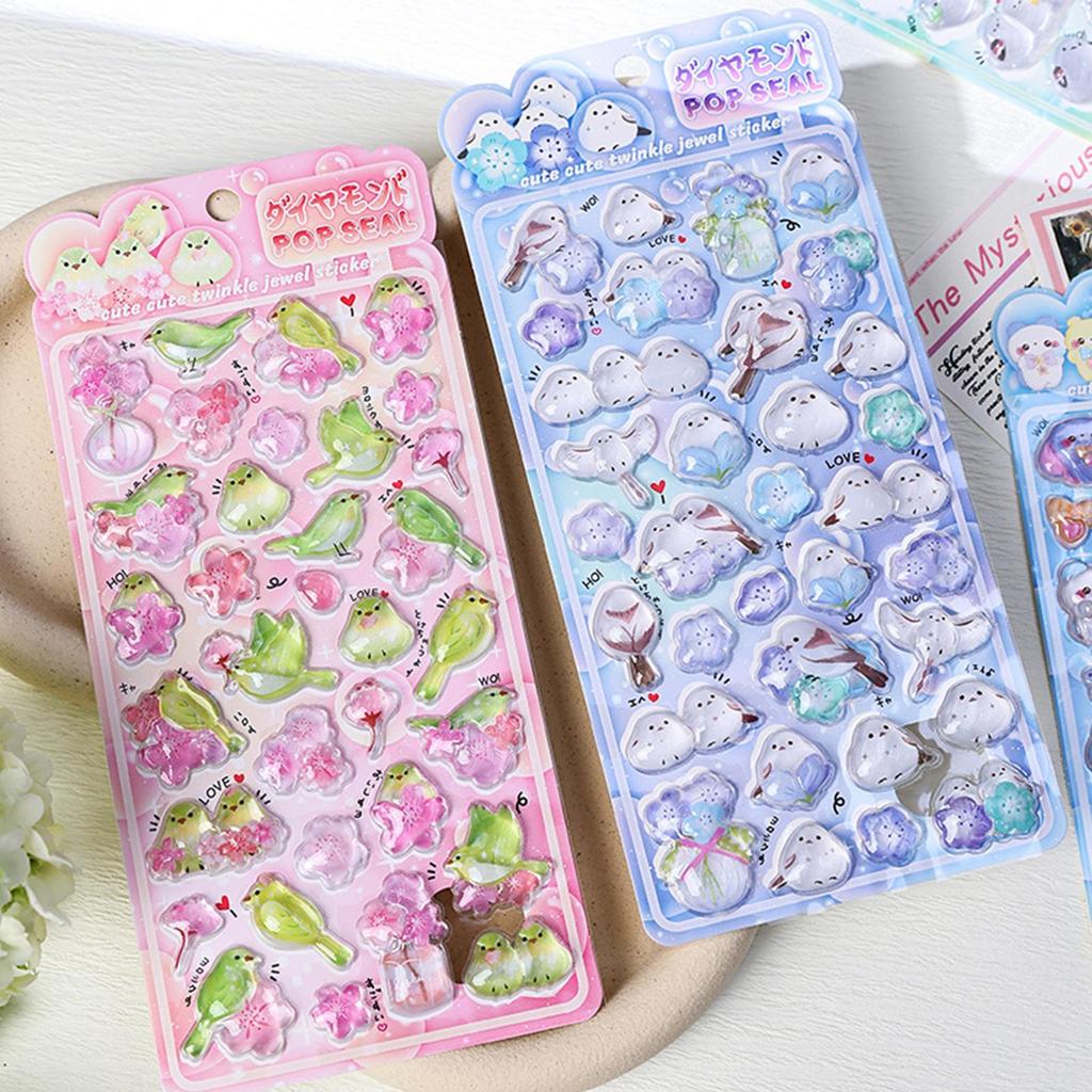3D Relief Bubble Foam Stickers Cute Titmouse Animal Decals Solid Embossed Crystal Stickers for Notebook Planner Journal Laptop