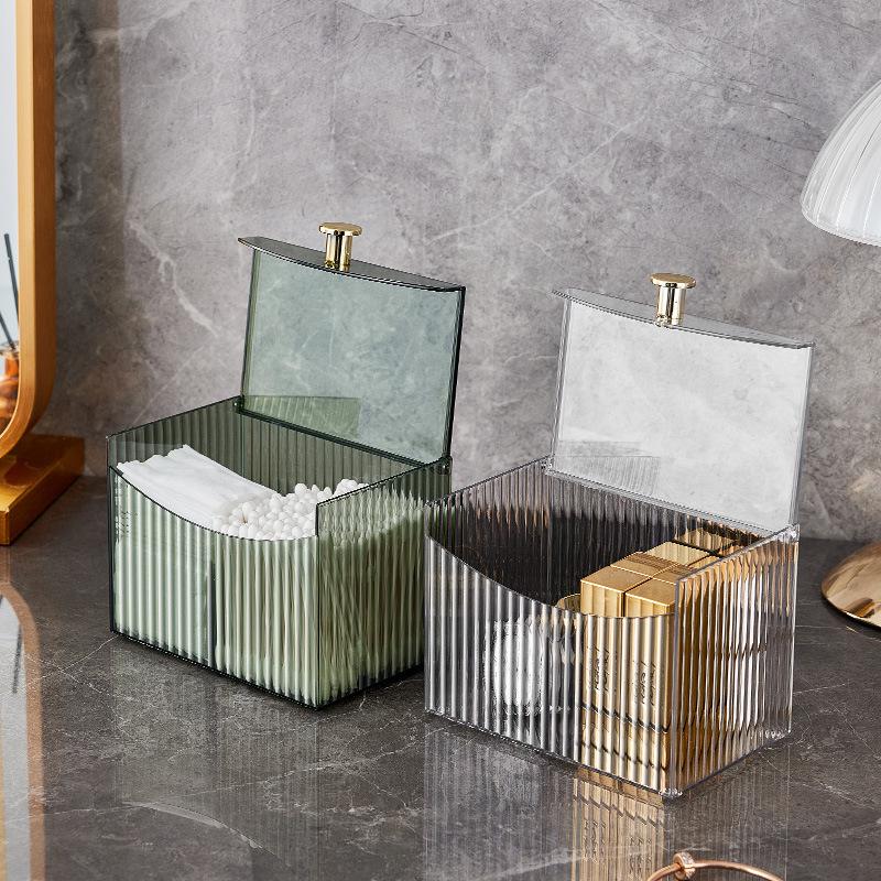 

Transparent Flip-Top Cosmetic Storage Box with Compartments for Lipstick, Cotton Pads, and Toothpicks Transparent