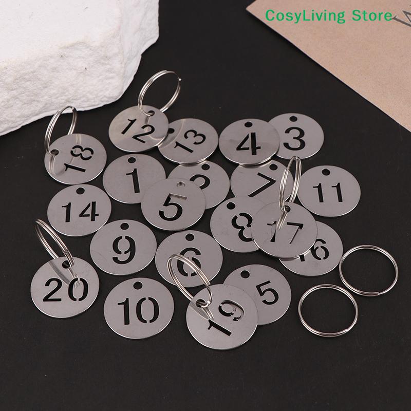 [CL]20 Pcs Stainless Steel Number Plate Key Label Tags Chain Labels Round Rings Suitcase Identifiers Hanging Keys Numbered[CL]
