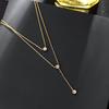 Minimalist Women's Double-Layered Stainless Steel Link Chain Necklace with Zircon Tassel Trendy Fashion Ins Collarbone Style
