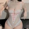 Women Sexy Lace Lace-ups Hollow Out   Racy Sleepwear Jumpsuit Set